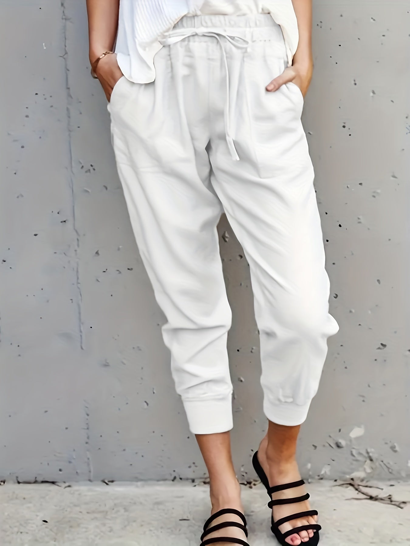 Drawstring Waist Solid Casual Pants for Women