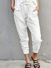 Drawstring Waist Solid Casual Pants for Women