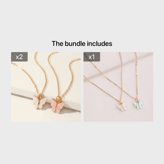 Girls Butterfly Pendant Chain Necklace 2pcs