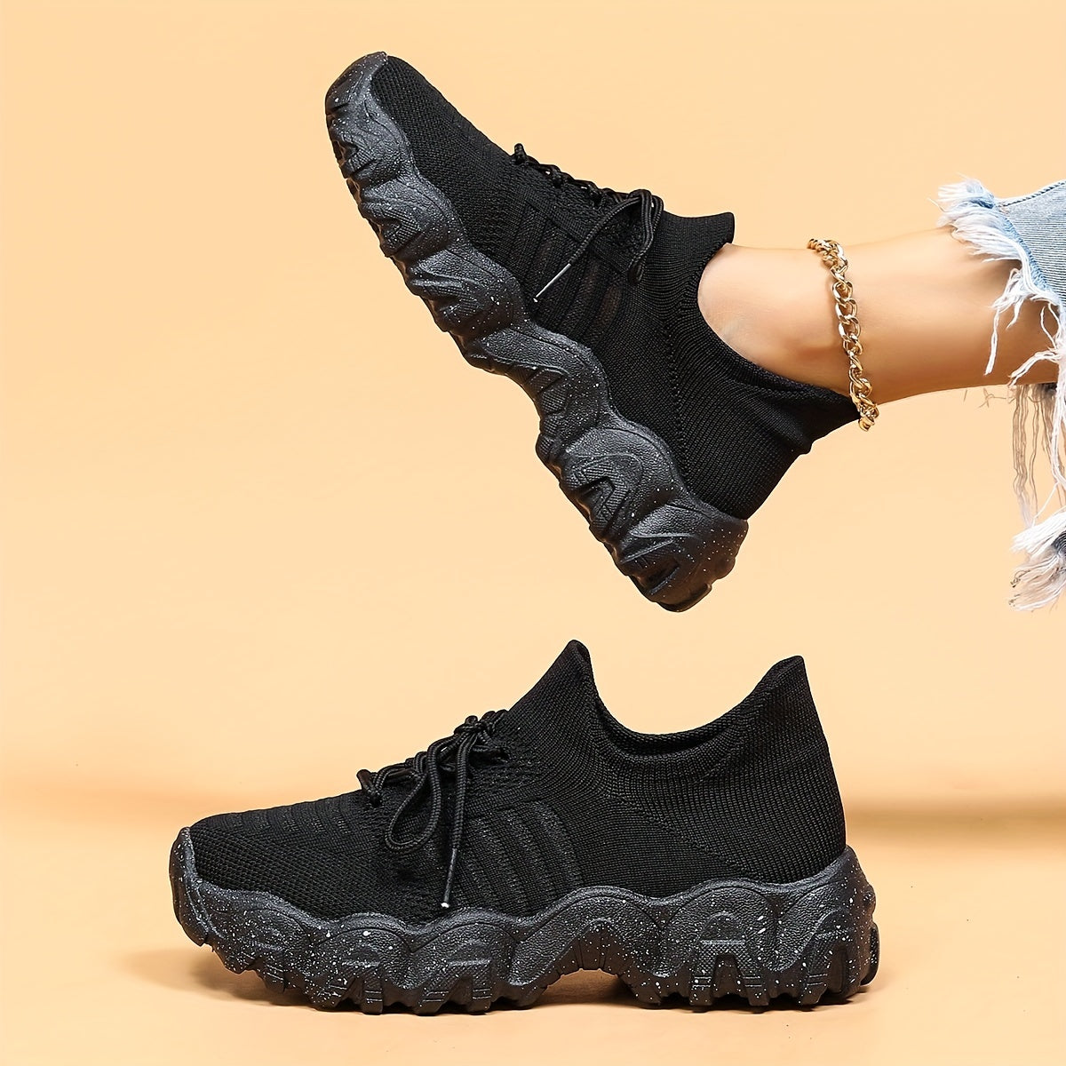 Women's Breathable Chunky Sneakers Lace Up Outdoor Shoes
