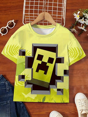 Girls 3D Monster Print Short Sleeve T shirt For Summer Party