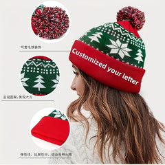 Personalized Christmas Knit Beanie Hat with Snowflake & Tree Embroidery