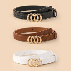 3pcs Round Buckle Classic PU Leather Belt Girls Casual Jeans Dress