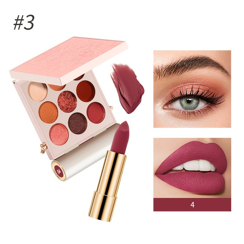 9 Colors Shimmer Glitter Eyeshadow & Matte Velvet Lipstick Set
