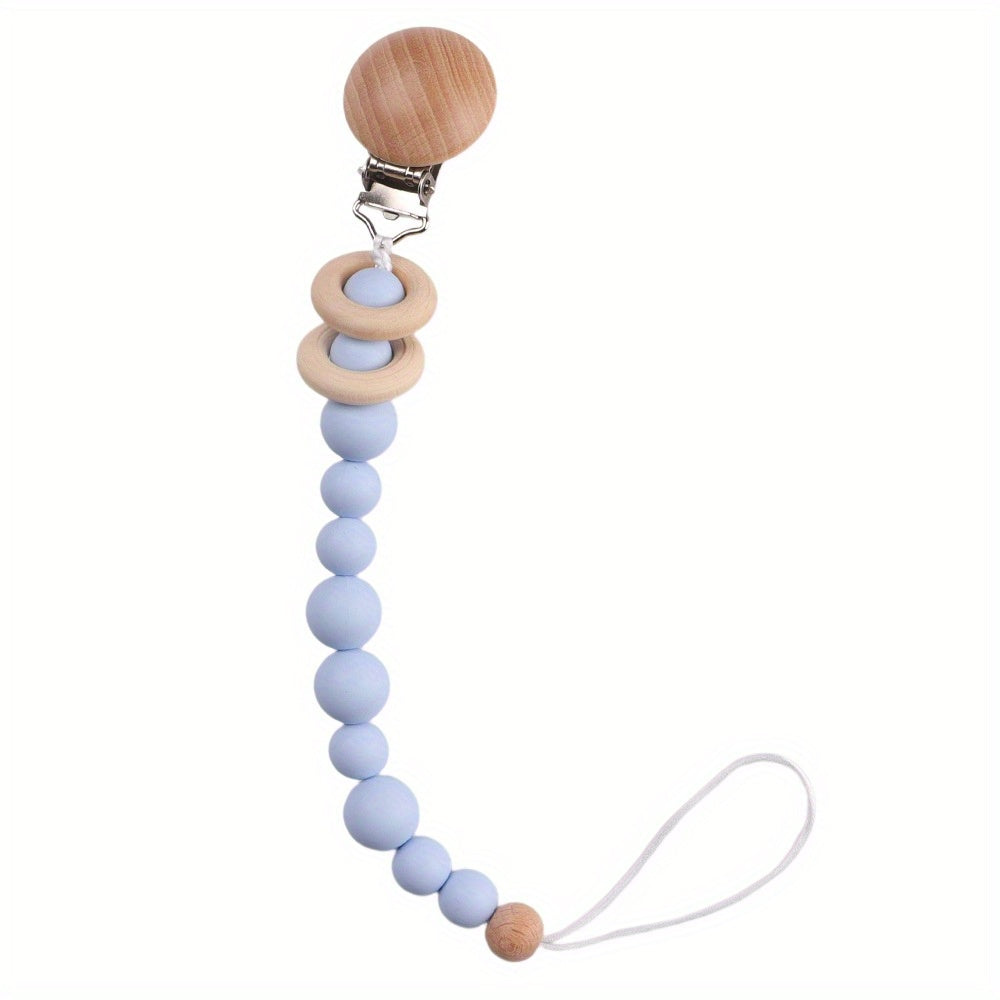 Beech Wood Clip Silicone Bead Pacifier Chain and Teether Chain Set