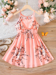 Girls Flower Print Cami Dress Kids Clothing For Party Beach Vacation