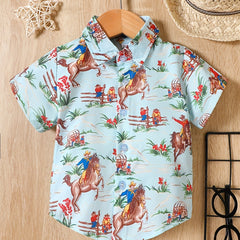 Western Cowboy Theme Print Shirt Little Boys Tee Top