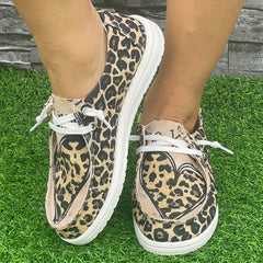 Leopard Print Love Couple Flat Skate Shoes Lightweight