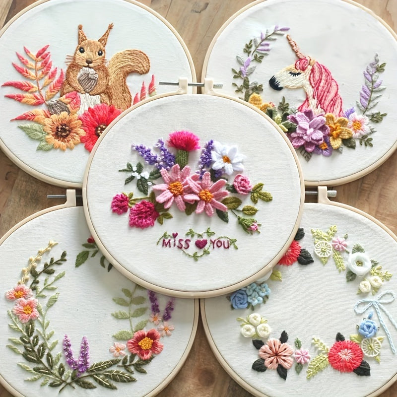 Europe Style 3D Embroidery Kit Flowers Unicorn Pattern