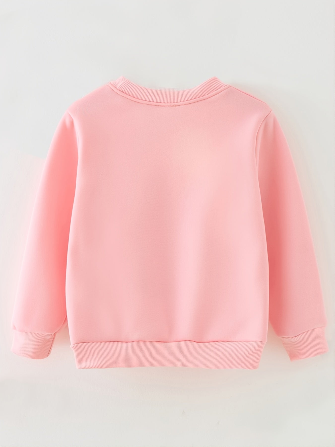 Girls Solid Crew Neck Letter Print Fleece Sweatshirt