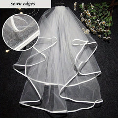 2 Tier Tulle Bridal Veil with Comb Sheer Flowing Wedding Veil for Brides