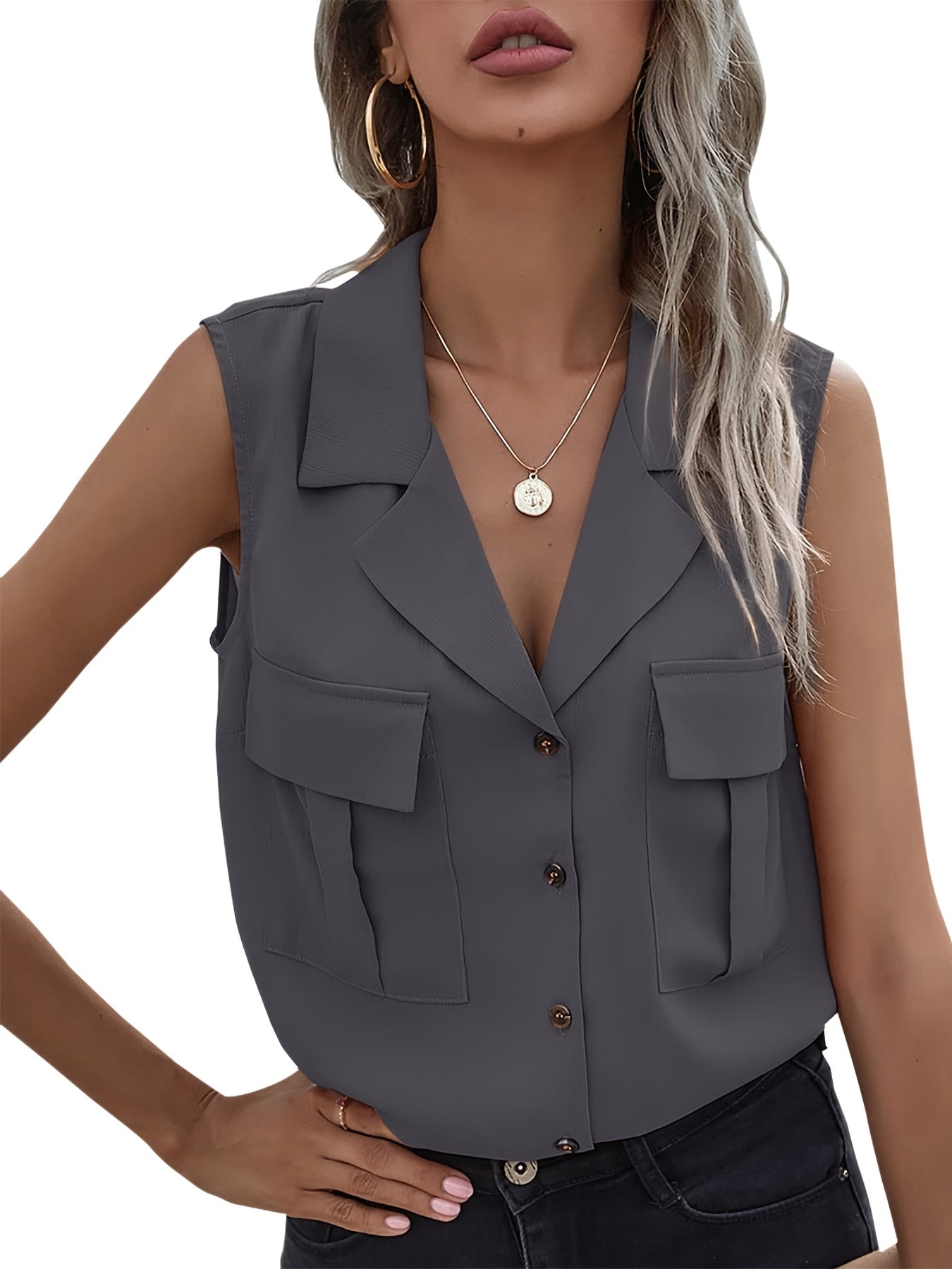 Sleeveless Button Vest Blouse for Summer Women's Clothing