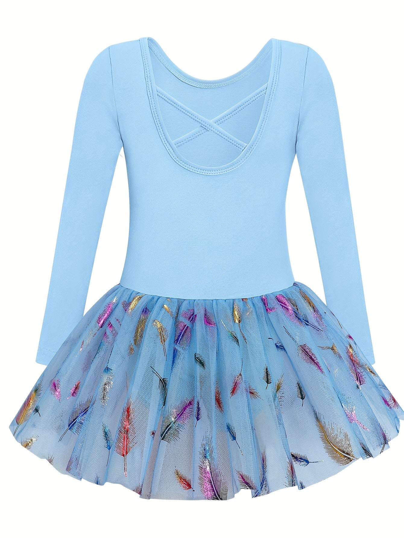 Girls Comfy Cross Back Long Sleeve Tutu Ballet Leotard