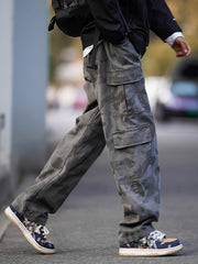 Men Camo Cotton Cargo Pants Retro Loose Trousers