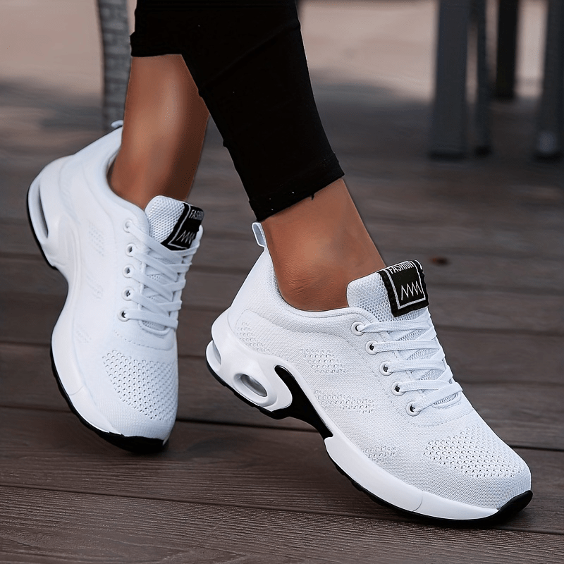 Women's Air Cushion Sneakers Flying Woven Running Shoes Lace Up