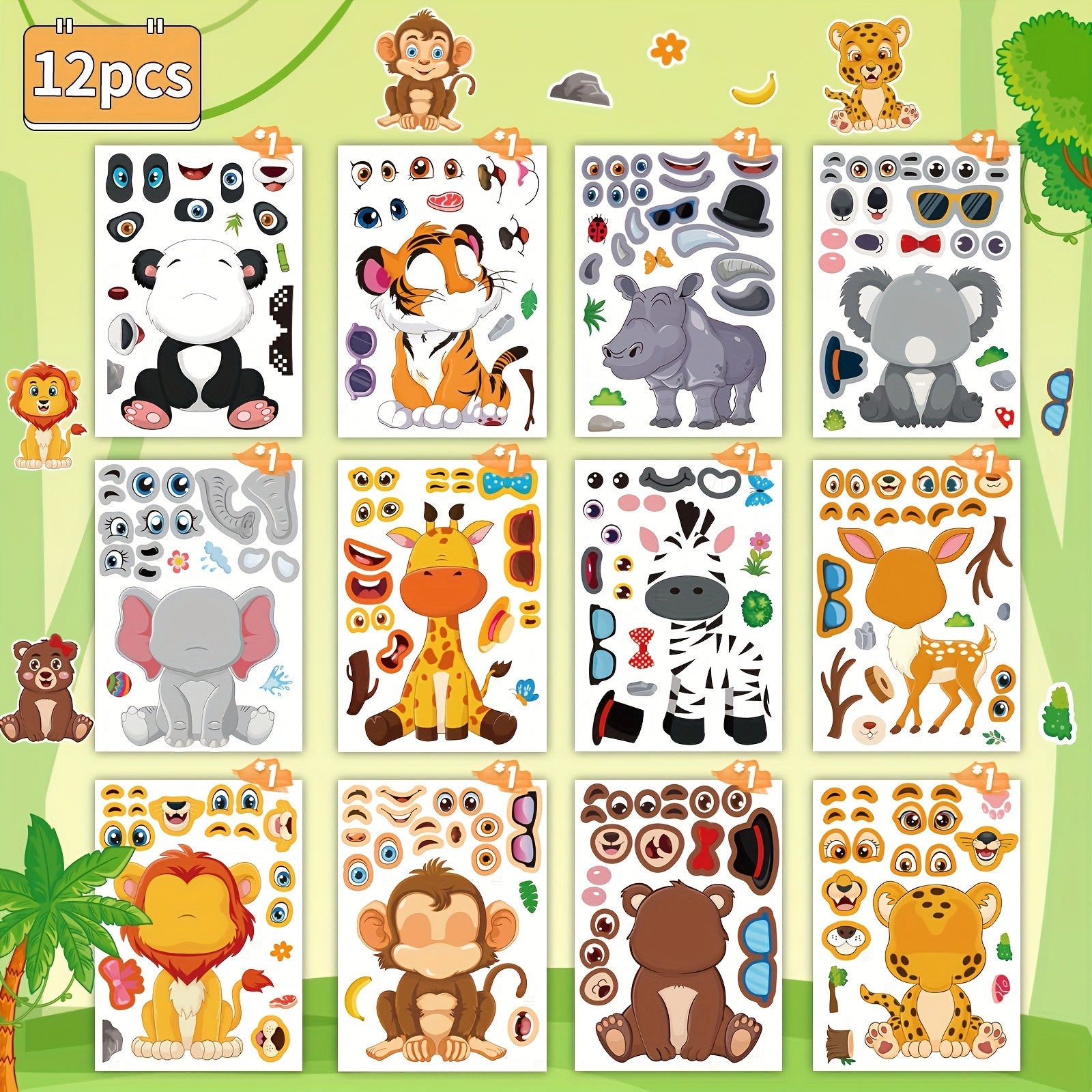 Animal DIY Stickers for Parties Holidays Birthday - Fits Laptops Water Bottles P