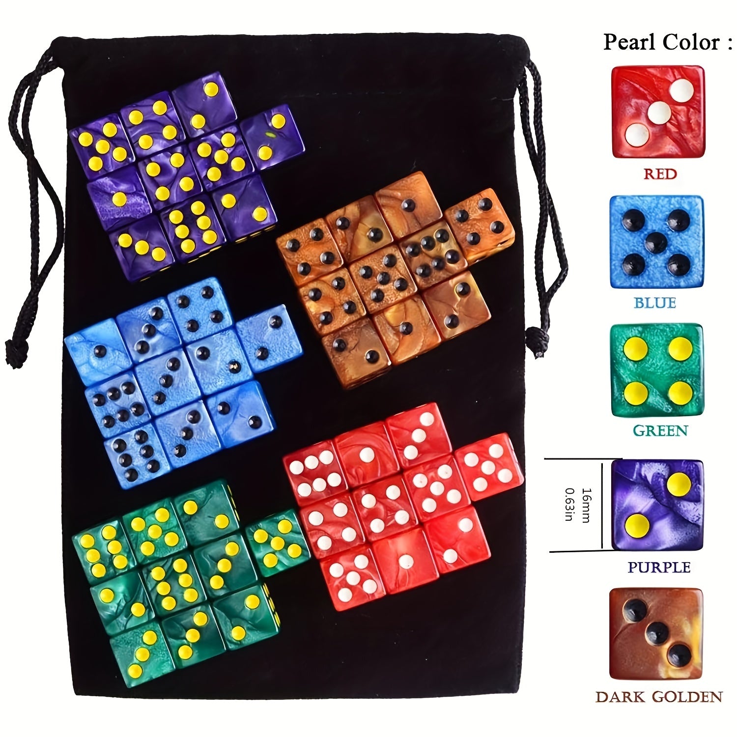 50pcs 16mm Pearl Patterned Square Dice Plush Cloth Bag Halloween Party