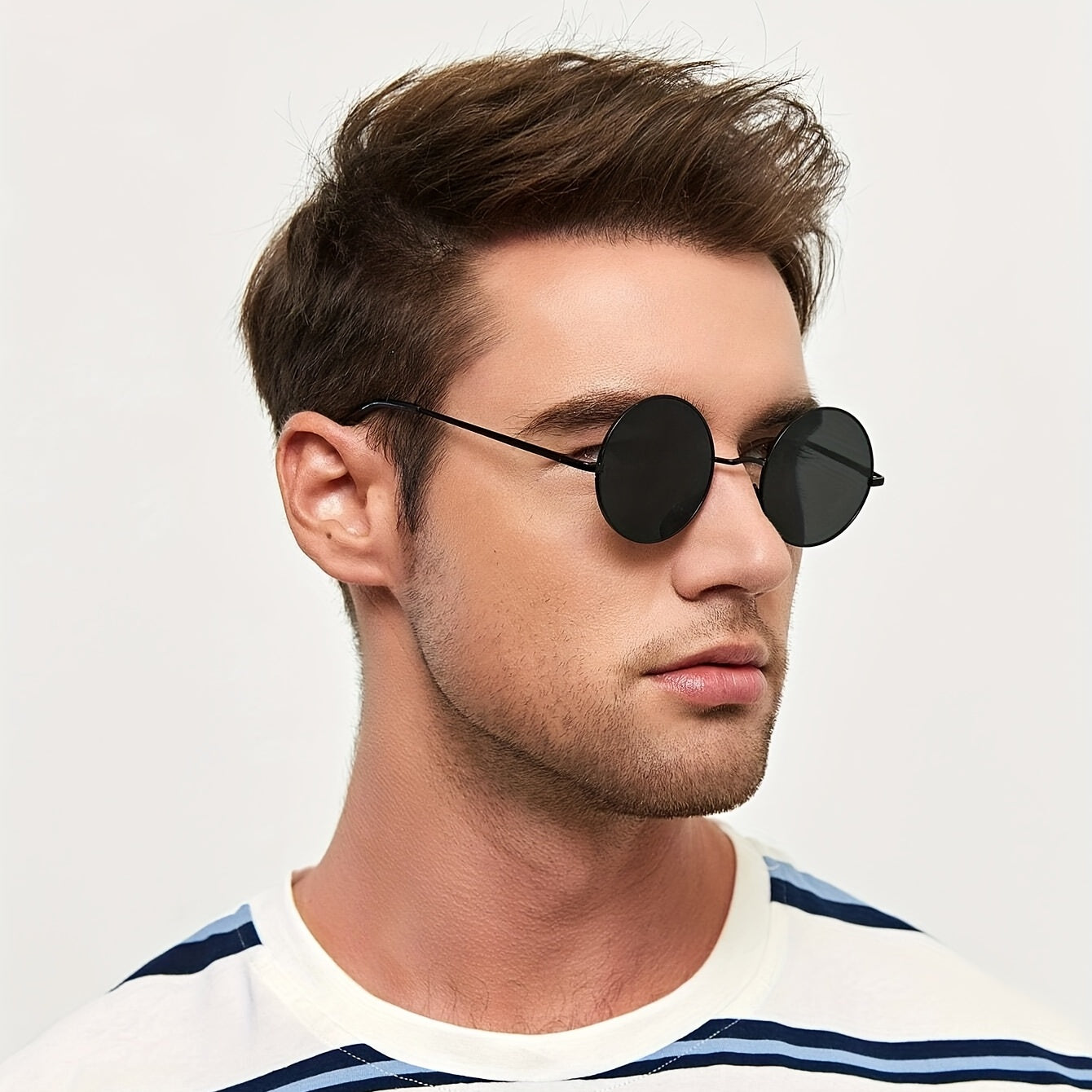 Men's Round Frame Sunglasses Classic Casual Style