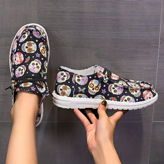 Women's Colorful Skull Print Canvas Shoes Casual Lace Up Outdoor Sneakers
