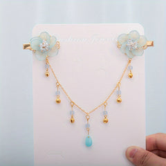 Chinese Style Flower Hair Clip with Tassel Chain - Headdress Jewelry