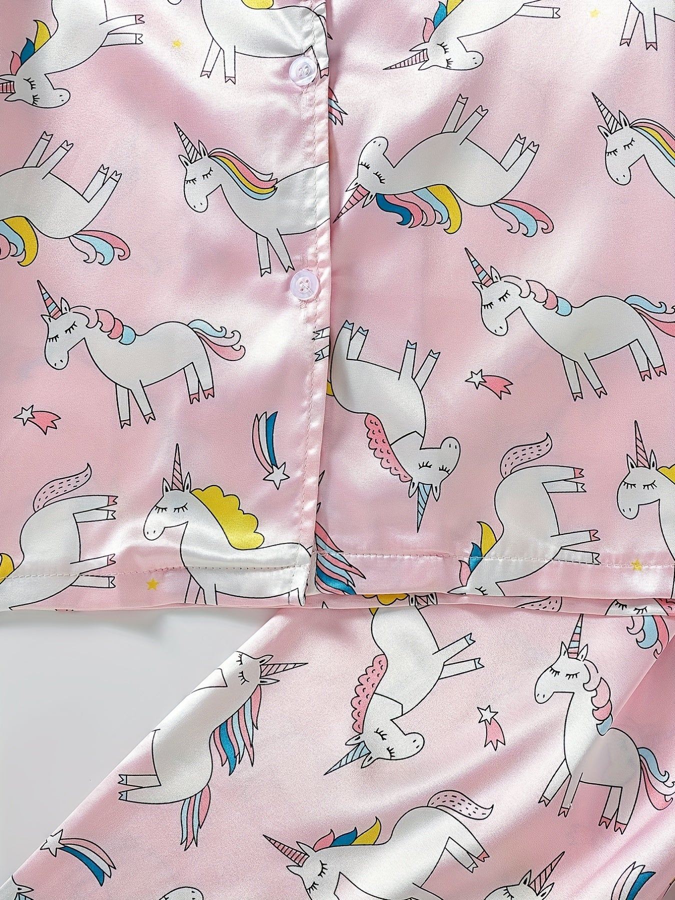 Girls Rainbow Unicorn Pajama Set Short Sleeve Top & Pants Sleepwear