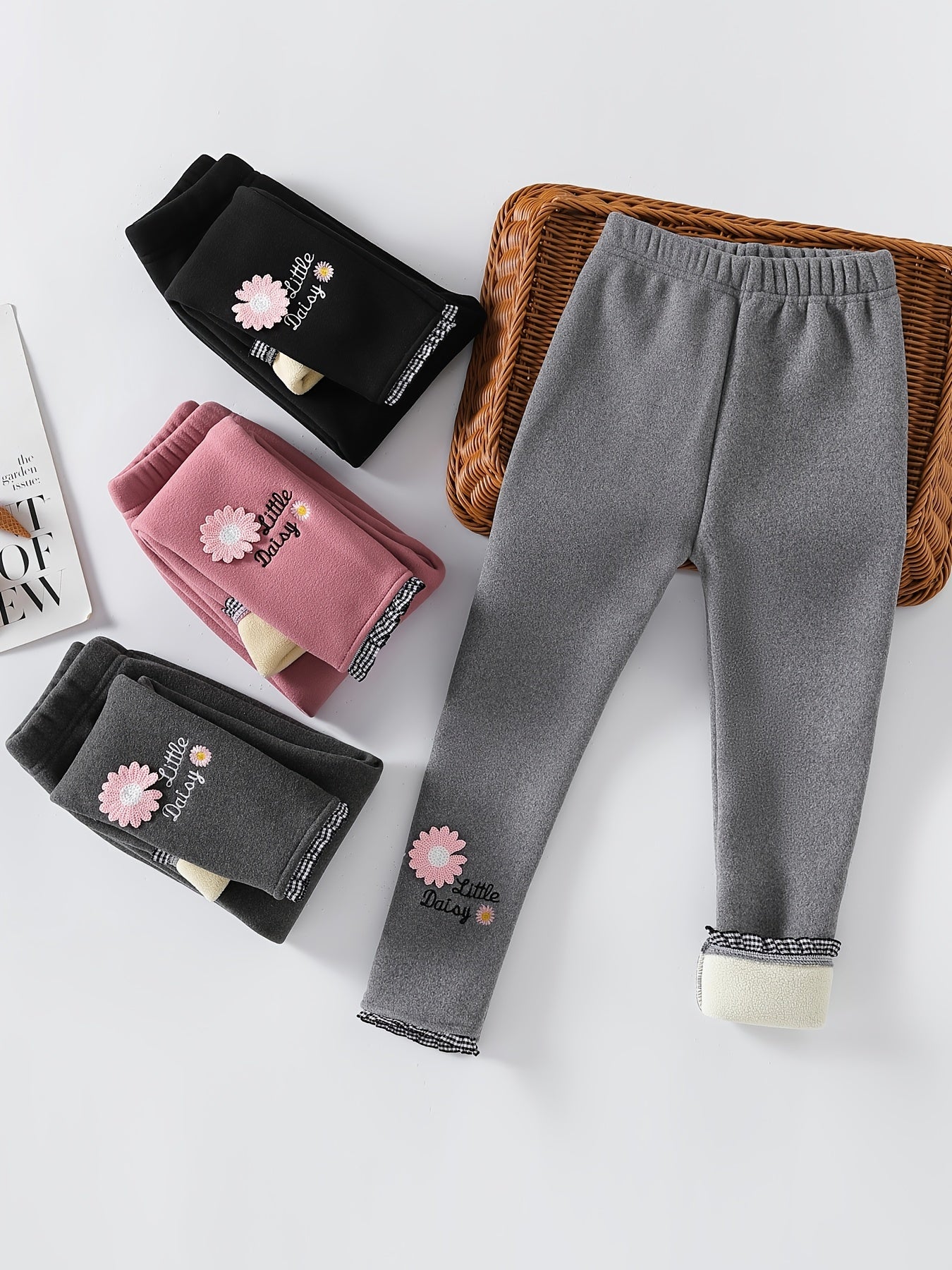 Girls Flowers Print Winter Thermal Leggings Kids Clothes