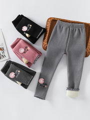 Girls Flowers Print Winter Thermal Leggings Kids Clothes