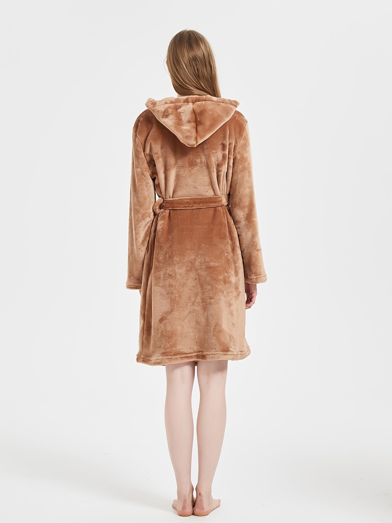 Cozy Fuzzy Hooded Lounge Robe with Pockets