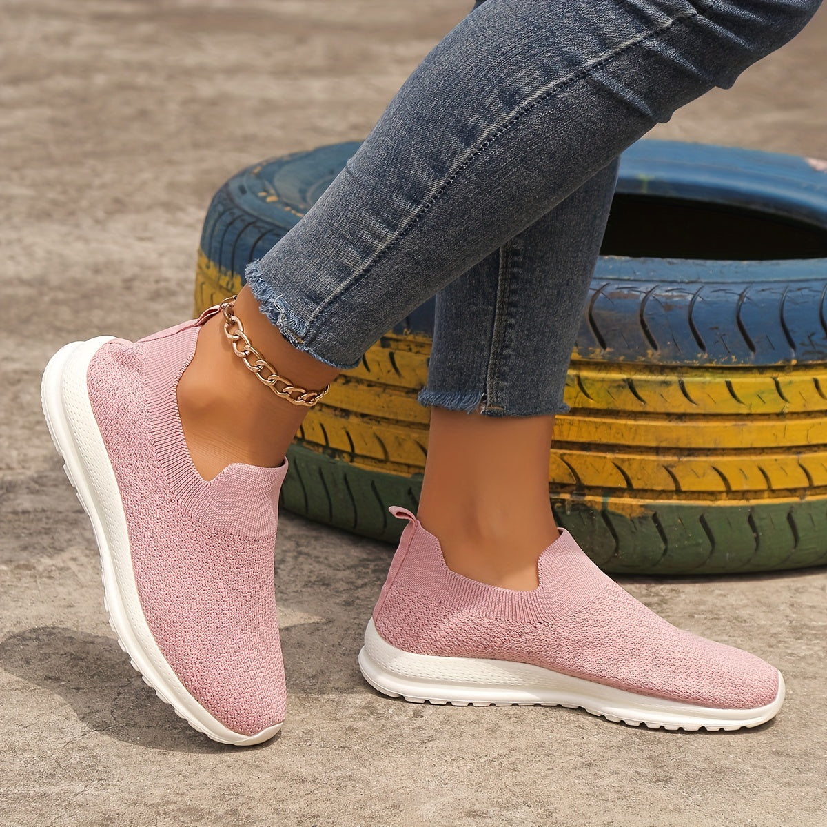 Women's Breathable Knit Sneakers Lightweight Slip On Shoes
