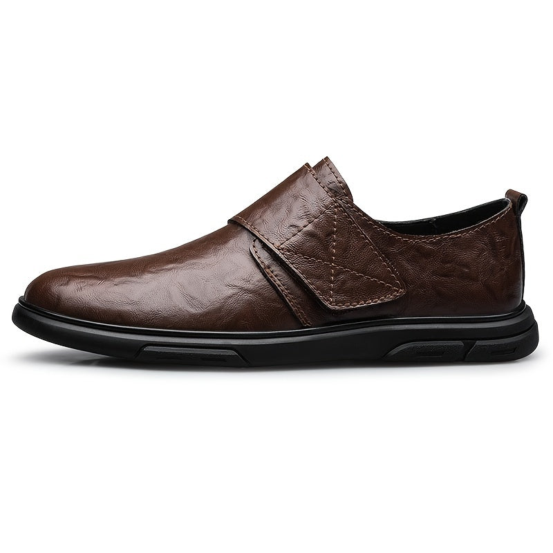 CLOHOO Men's Leather Hook And Loop Outdoor Loafer Shoes