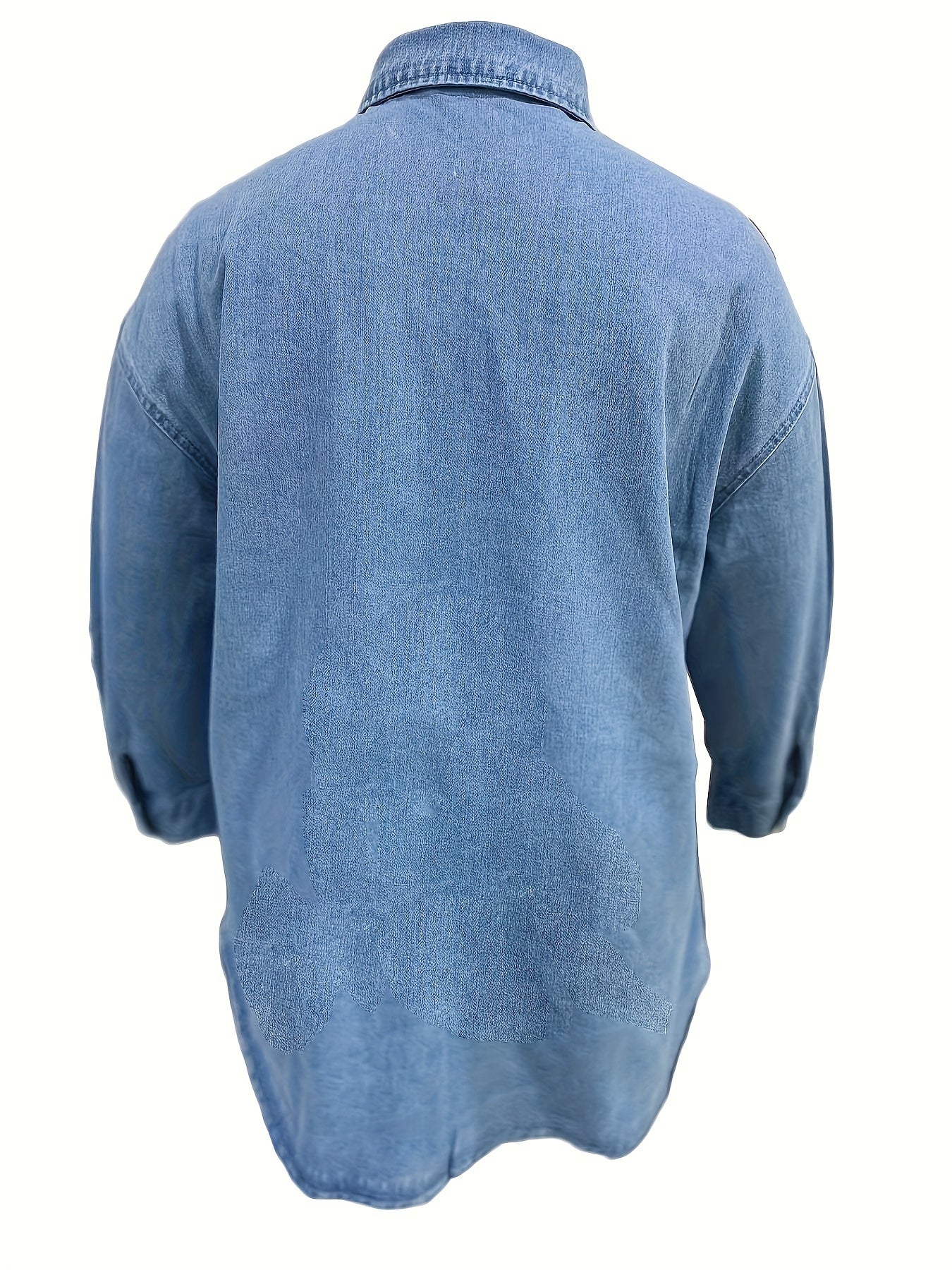 Casual Denim Jacket Women's Plus Solid Button Up Long Sleeve