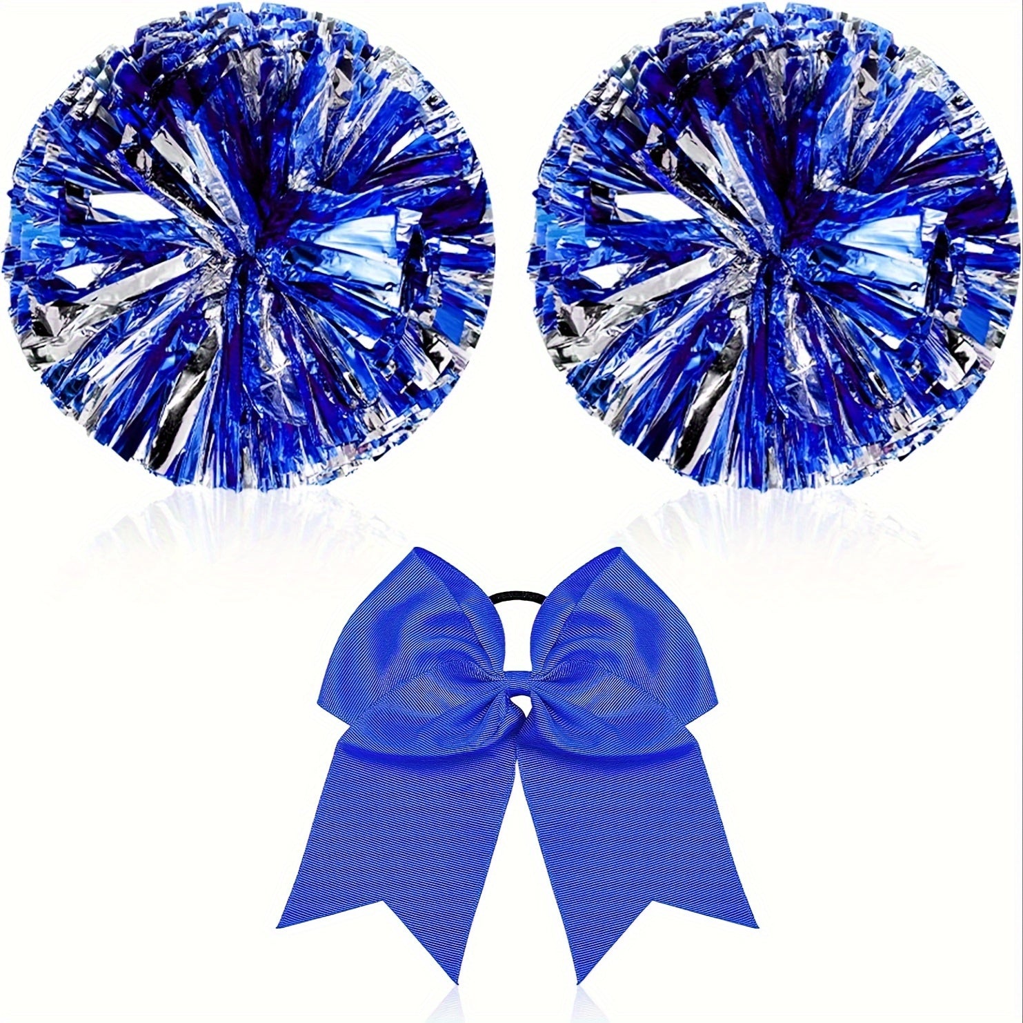 3pcs Cheer Pom Poms & Large Cheer Hair Bow Set - Metallic Accessory