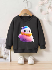 Cartoon Pattern Print Girls Pullover Sweatshirt for Fall Winter