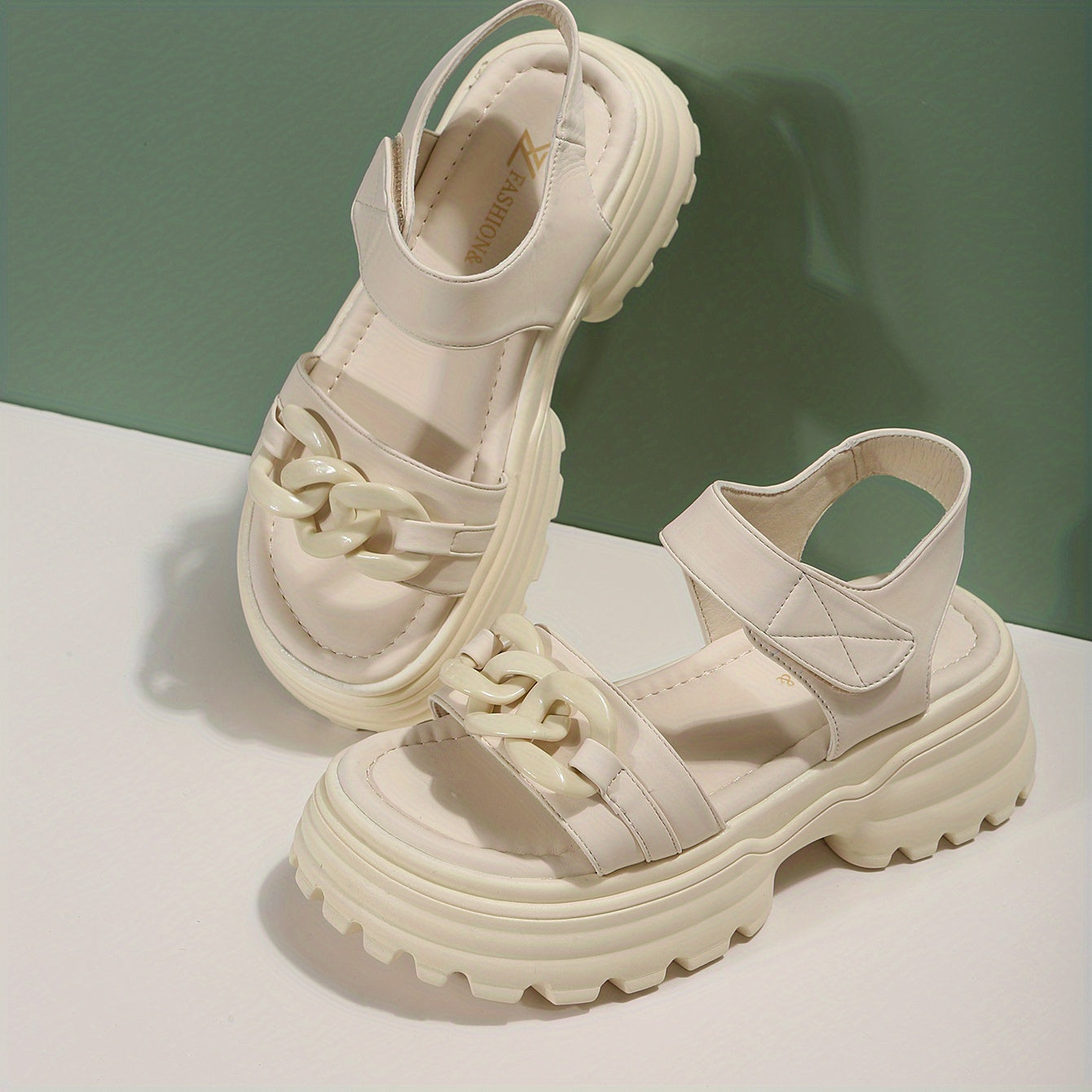 Women's Chain Decor Sports Sandals Thick Sole Hook & Loop Fastener