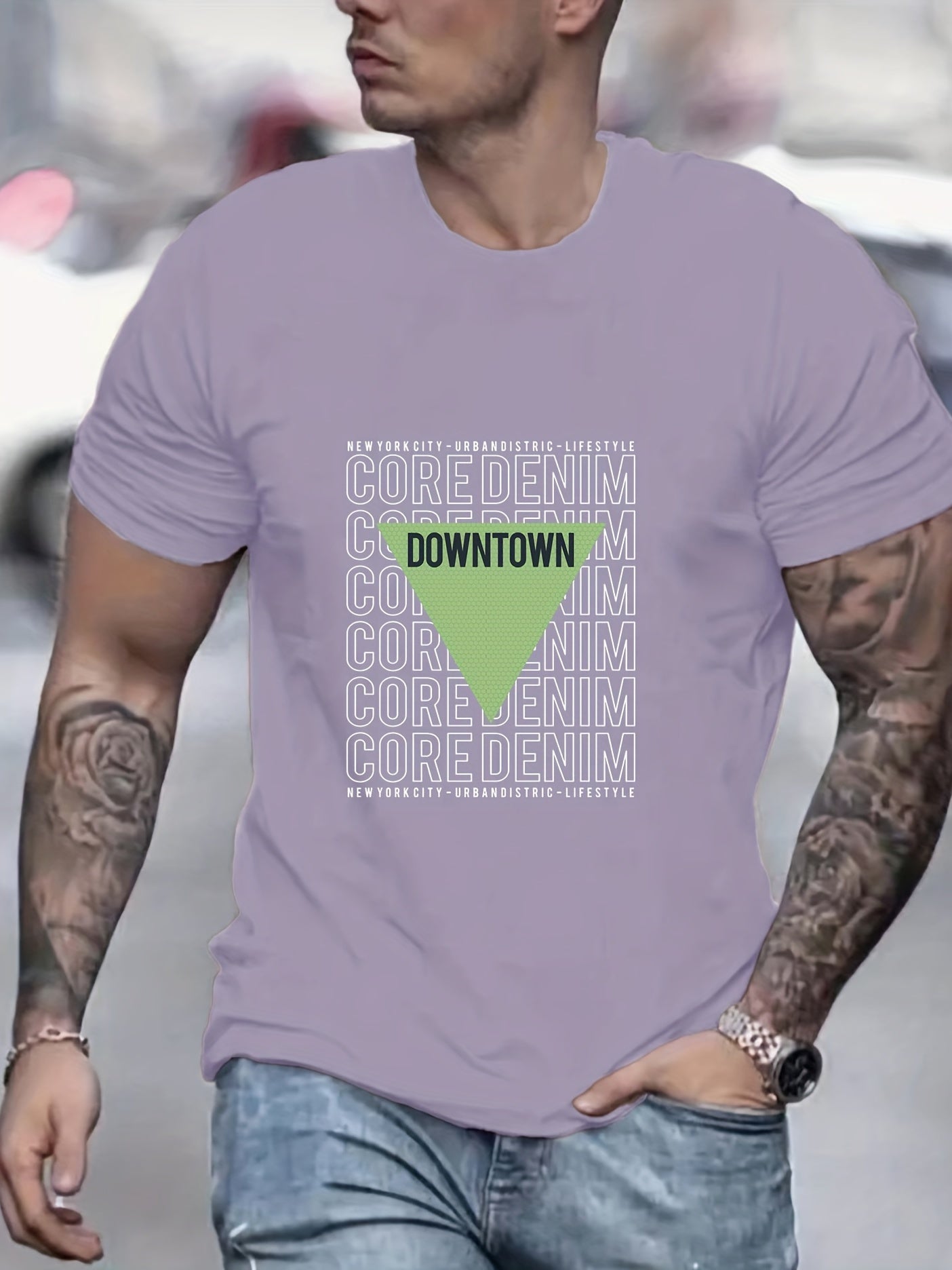 Retro Letter Print Men's Graphic Crew Neck Active T Shirt