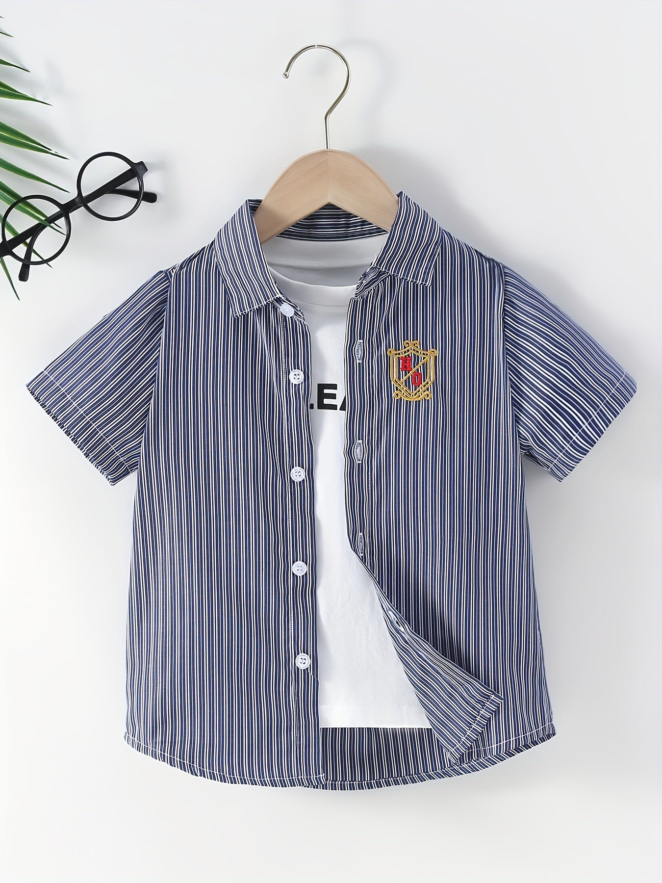 Boys Striped Casual Short Sleeve Lapel Shirt for Summer