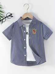 Boys Striped Casual Short Sleeve Lapel Shirt for Summer