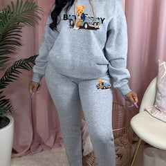 Car & Bear Print Hoodie & Sweatpants Two Piece Set