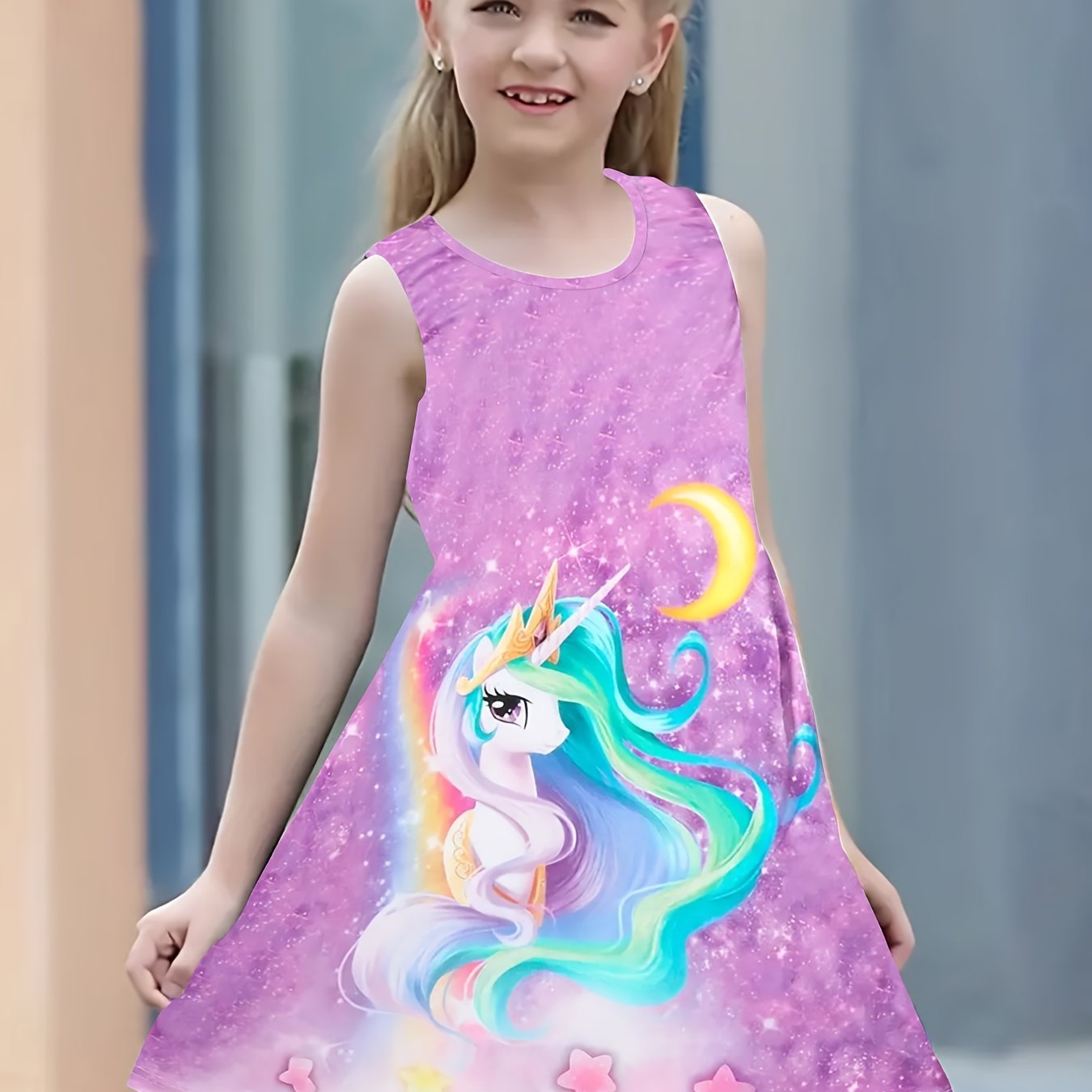 Rainbow Pony 3D Print Dress for Girls