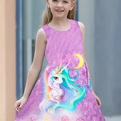 Rainbow Pony 3D Print Dress for Girls