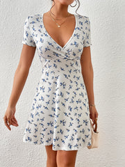 Short Sleeve V Neck Dress Floral Print Casual Dress