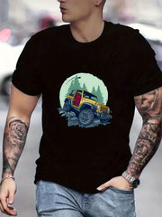 Car Print Men's Graphic Crew Neck Active T shirt Casual Comfy Tees