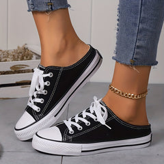 Women's Classic Mule Canvas Sneakers Casual Lace Up Low Top Slip On Shoes