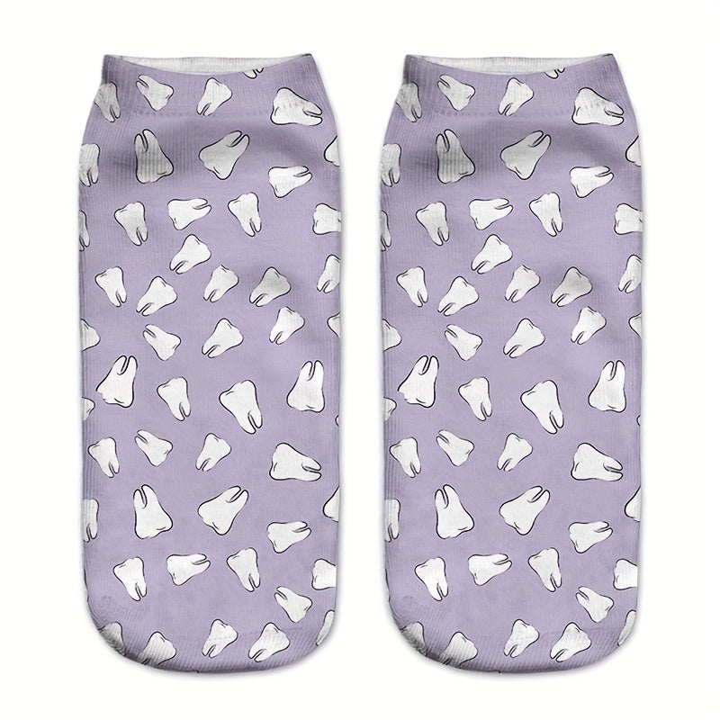 3D Teeth Print Socks Low Cut Women's Stockings