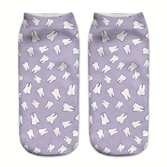 3D Teeth Print Socks Low Cut Women's Stockings