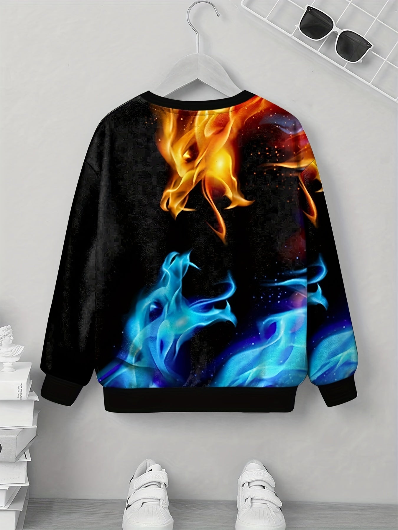 Fire & Water Dragon Print Kid's Sweatshirt Unisex Pullover