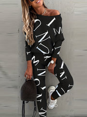 Letter Print Casual Two Piece Set