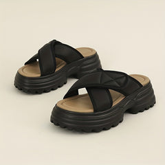 Women's Cross Strap Platform Sandals Slides