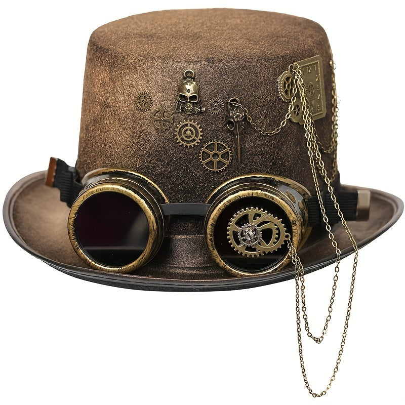 Gothic Steampunk Chain Hat Goggles Skull Wings Gear Decor