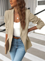 Solid Lapel Blazer Jacket Long Sleeve Work Office Women's Clothing